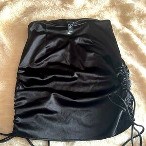 Black silk tie up skirt